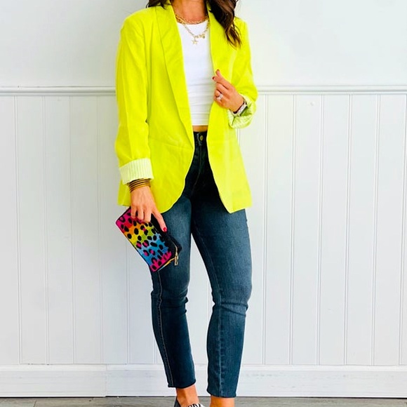 ☃️BOGO50%☃️🆕🌿💚JESS LEA: NEON LIME Peyton Blazer MEDIUM - Picture 6 of 12